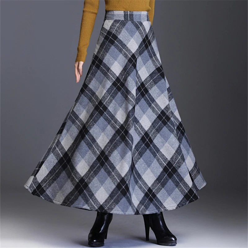 Neophil Woolen Warm S-3XL Thick Plaid Skirts  Winter Women England Style Pockets Midi Pleated A-Line Wool Tartan Skirt S9216